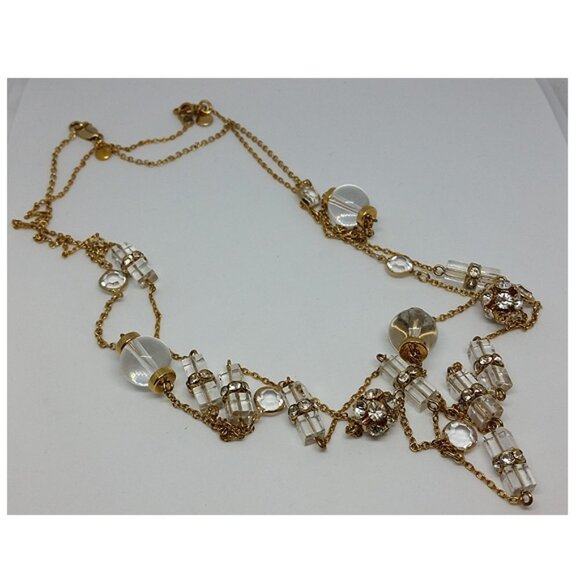 𝅺Bundle lot 2 J.crew gold tone long chain station necklaces trendy layered look - Picture 2 of 4